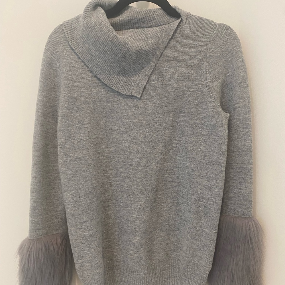 ASOS grey sweater with faux fur sleeves